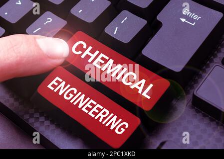 Légende du texte présentant l'ingénierie chimique. Concept d'affaires développer des choses traitant de l'application industrielle de la chimie Banque D'Images
