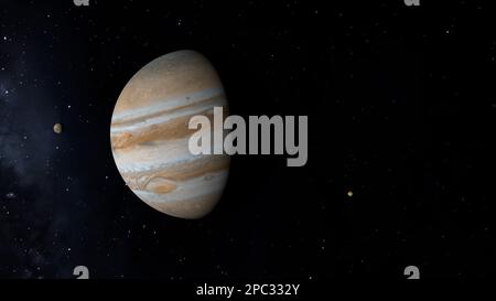 Sonde spatiale volante près de Jupiter. Exploration spatiale. 3D illustration. Banque D'Images