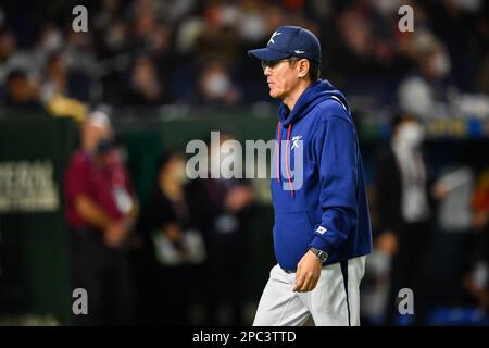 (230313) -- TOKYO, 13 mars 2023 (Xinhua) -- le directeur de la Corée du Sud, Lee Kang Chul, est vu avant le match de billard B entre la Chine et la Corée du Sud de la Classique mondiale de baseball 2023 au Tokyo Dome à Tokyo, Japon, 13 mars 2023. (Xinhua/Zhang Xiaoyu) Banque D'Images