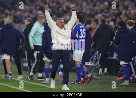 Firo: 11.03.2023, football, football: 1st Bundesliga: FC Schalke 04 - BVB, Borussia Dortmund 2:2 entraîneur, Thomas Reis, jubilation après le coup de sifflet final après le derby Banque D'Images