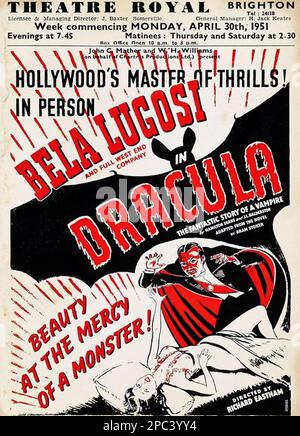 BELA LUGOSI (1882-1956) film et acteur américain hongrois. Affiche pour l'une de ses apparitions de scène lors de sa tournée au Royaume-Uni en 1951. Banque D'Images