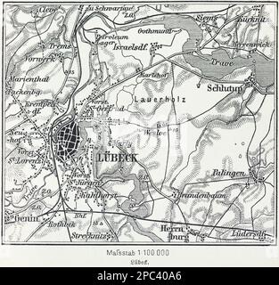 Plan de la ville hanséatique de Lübeckand ses environs, Lübeck, Schleswig-Holstein, Allemagne du Nord, Europe centrale Banque D'Images