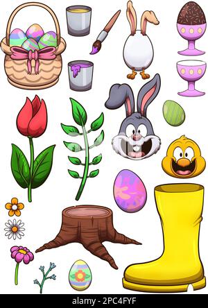 Eléments de Pâques. Illustration clip art avec dégradés simples. Banque D'Images