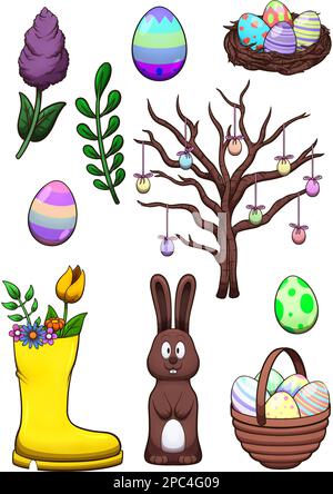Eléments de Pâques. Illustration clip art avec dégradés simples. Banque D'Images