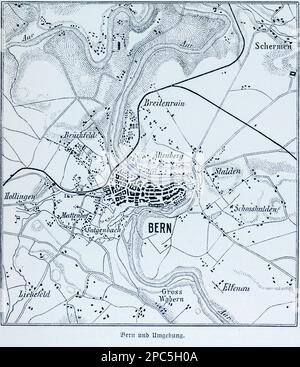 Plan de la ville de Berne et de ses environs, capitale de Berne, canton de Berne, Suisse, Europe centrale, illustration 1896 Banque D'Images