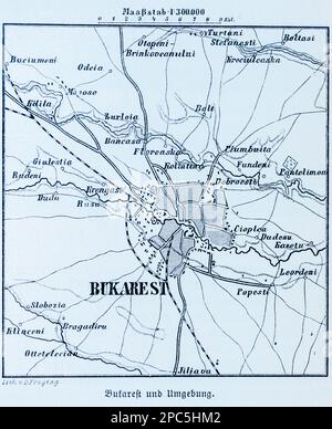 Carte de la ville de Bucarest et de ses environs, Bucarest, Roumanie, Europe de l'est, illustration 1896 Banque D'Images