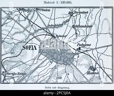 Plan de la ville de Sofia, capitale de la Bulgarie, et ses environs, BulgariaEastern Europe, illustration 1896 Banque D'Images