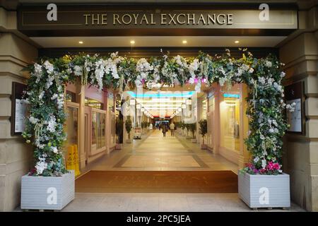 Royal Exchange Manchester, Exchange Street, Manchester, Royaume-Uni. Banque D'Images