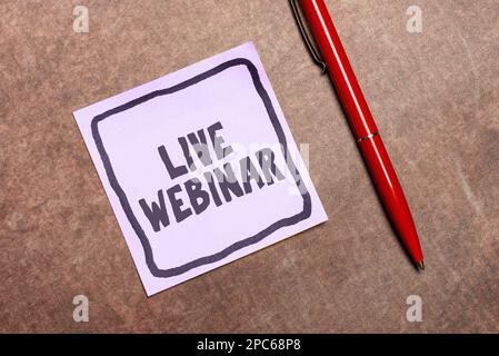 Affiche textuelle montrant le webinaire en direct. Concept Internet Séminaire interactif transmis sur le Web en temps réel Banque D'Images