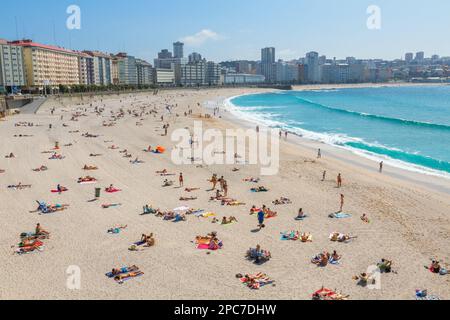 Plage d'Orzan, la Coruna, (A Coruna), Galice, Espagne Banque D'Images