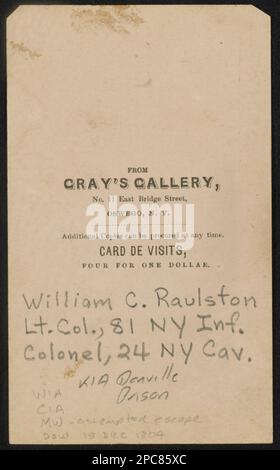 Colonel William C. Raulston de Co A, 81st New York Infantry Regiment et 24th New York Cavalry Regiment en uniforme / de Gray's Gallery, no 11 East Bridge Street, Oswego, New York. Collection de photos de la guerre civile de la famille Liljenquist , pp/papier liljpaper. Raulston, William C, 1832-1864, États-Unis, Army, New York Infantry Regiment, 81st (1861-1865), People, États-Unis, Army, New York Cavalry Regiment, 24th (1864-1865), People, Soldiers, Union, 1860-1870, uniformes militaires, Union, 1860-1870, États-Unis, Histoire, Guerre civile, 1861-1865, personnel militaire, Union. Banque D'Images