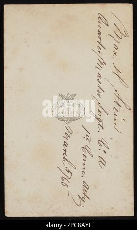 Sergent de quartier Max Henry Stein of Co A, 1st Connecticut Heavy Artillery Regiment en uniforme / Ph. Rupp, photographe, 13 Avenue A, New York. Collection de photos de la guerre civile de la famille Liljenquist , pp/papier liljpaper. Stein, Max Henry, environ 1830- , États-Unis, Army, Connecticut Artillery Regiment, 1st (1862-1865), peuple, soldats, Union, 1860-1870, uniformes militaires, Union, 1860-1870, États-Unis, Histoire, Guerre civile, 1861-1865, personnel militaire, Union. Banque D'Images