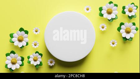 Cercle blanc vide au centre avec des fleurs. 3d rendu. Banque D'Images