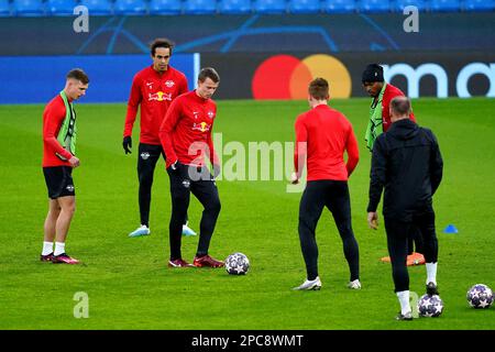 Lukas Klostermann de RB Leipzig lors d'une session d'entraînement au stade Etihad, Manchester. Date de la photo: Lundi 13 mars 2023. Banque D'Images