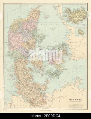 Le Danemark, Schleswig et Holstein. L'Islande Bornholm. Grande 66x52cm carte 1904 STANFORD Banque D'Images