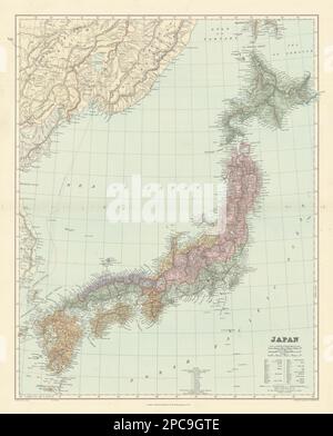 Les îles du Japon, dans les provinces/préfectures. 65x52cm. STANFORD 1904 vieille carte Banque D'Images