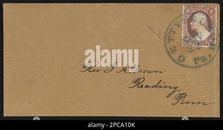 Enveloppe de la guerre civile. Titre conçu par le personnel de la Bibliothèque, adressé au révérend J. A. Brown, Reading, Pennsylvanie; porte le timbre à 3 cents; porte le cachet de la poste Gettysburg, Pa, Gift; Tom Liljenquist; 2010 ; (DLC/PP-2010:105), pp/liljmem. États-Unis, Histoire, Guerre civile, 1861-1865, aspects sociaux. Banque D'Images