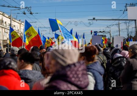 Chisinau, Moldavie - 12 mars 2023: Rassemblement anti-gouvernement à Chisinau organisé par 'le mouvement pour le peuple' Banque D'Images