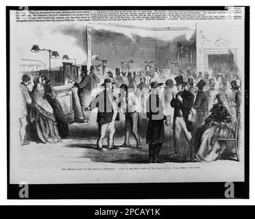 Le prêt populaire au gouvernement fédéral - scène dans la salle principale du Assay Office, Wall Street, New York. Titre de l'article, Illus. Dans: Frank Leslie's Illustrated Newspaper, v. 12, no 303 (1861 7 septembre), p. 257. Fonds et obligations de guerre, États-Unis, 1860-1870, États-Unis, Histoire, Guerre civile, 1861-1865, aspects économiques et industriels. Banque D'Images