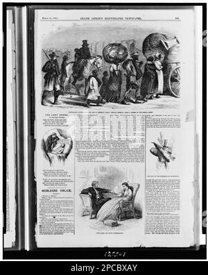 Contrabands accompagnant la ligne de la marche de Sherman à travers la Géorgie / / d'un croquis de notre artiste spécial. La dernière scène. John Garth et Olivia Ruthermayne. Le sang sur l'étreon de Ruthermayne. Illus. Dans: Frank Leslie's Illustrated Newspaper, 1865 18 mars, p. 405. Etats-Unis, Histoire, Guerre civile, 1861-1865, Afro-Américains, Dead persons, Georgia, 1860-1870, équipement de dressage et de toilettage, 1860-1870, relations interpersonnelles, 1860-1870. Banque D'Images