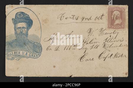 Enveloppe de la guerre civile montrant le portrait du major général américain Grant. Liljenquist Family Collection of civil War Photographs , pp/liljmem. Grant, Ulysses S, (Ulysses Simpson), 1822-1885, Hensley, James W, objets associés, États-Unis, Armée, Illinois Infantry Regiment, 111th (1862-1865) , États-Unis, Histoire, Guerre civile, 1861-1865, Aspects sociaux. Banque D'Images