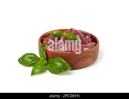 Foie de poulet cru isolé, Hen Offal frais, abats de volaille, foie de poulet sur fond blanc Banque D'Images