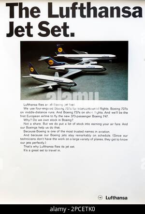 Publicité de Lufthansa Boeing dans un magazine NatGeo juin 1969 Banque D'Images