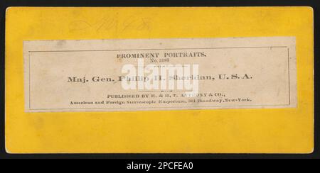 Major général Phillip c.-à-d. Philip H. Sheridan, États-Unis / Publié par E. & H.T. Anthony & Co., Emporium stéréoscopique américain et étranger, 501 Broadway, New York. Collection de photos de la guerre civile de la famille Liljenquist , pp/papier liljpaper. Sheridan, Philip Henry, 1831-1888, États-Unis, Army, People, 1860-1870, Soldiers, Union, 1860-1870, Uniformes militaires, Union, 1860-1870, États-Unis, Histoire, Guerre civile, 1861-1865, personnel militaire, Union. Banque D'Images