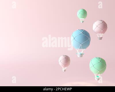 Ballons couleur colorée flottant dans l'air. Arrière-plan des bulles d'air chaud. 3d rendu de l'illustration, espace de copie pour le texte, mise à plat pour la bannière. Couleurs pastel Banque D'Images