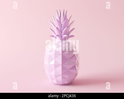 Ananas de style tiki brillant. Concept d'été créatif, fond de plage amusant. Affiche tendance aux couleurs vives, rose pastel. 3d rendu de l'illustration Banque D'Images