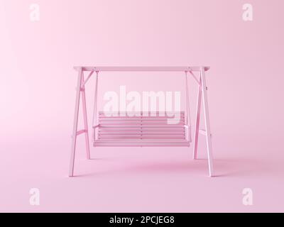Banc de jardin sur fond monochrome plat rose, 3D rendu pour l'utilisation du Web et des médias sociaux. Banquette swing vintage en monochrome Uni Banque D'Images