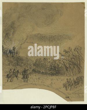 La protection arrière n° Charlottesville. Morgan collection de dessins de la guerre civile. Custer, George Armstrong, 1839-1876, Service militaire, officiers militaires, Union, 1860-1870, États-Unis, Histoire, Guerre civile, 1861-1865, Campaigns & Battles, États-Unis, Virginie, Charlottesville , RAID de Custer dans le comté d'Albemarle, en Virginie Banque D'Images