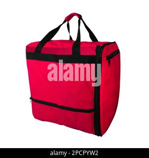 Refroidisseur de sac rouge pour le transport et le stockage de produits isolés sur fond blanc avec passe-cheveux Banque D'Images