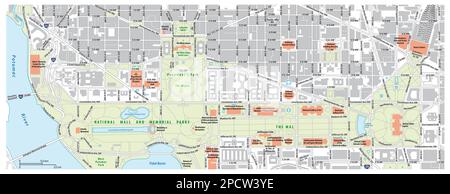 Carte routière du National Mall à Washington DC, États-Unis Banque D'Images