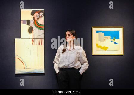 Londres UK 14 Mars 2023 David Hockney ,(R) Los Angeles ,est £100 000-150 000 (R) détail d'une image que j'avais eu l'intention de peindre en juillet 1989, est 300 000-500 000 Modern British and Irish Art Evening sale, mardi 21 mars 2023. Paul Quezada-Neiman/Alamy Live News Banque D'Images