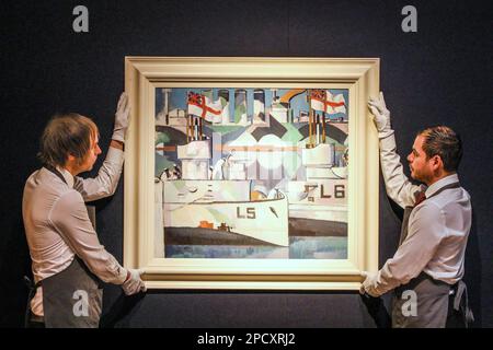 Londres Royaume-Uni 14 mars 2023 John Duncan Fergusson, sous-marins et cuirassé camouflé, est £400 000-600 000 Modern British and Irish Art Evening sale, mardi 21 mars 2023. Paul Quezada-Neiman/Alamy Live News Banque D'Images