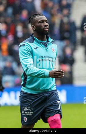 Esmael Goncalves, connu sous le nom de SMA, qui joue pour le club de football de Raith Rovers, photographié lors d'une séance d'échauffement et d'entraînement, Ibrox, Glasgow, Écosse Banque D'Images