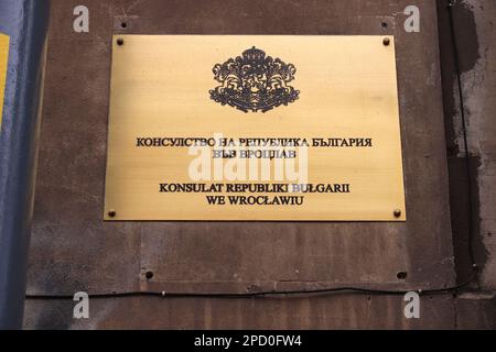 WROCLAW, POLOGNE - 11 MAI 2018 : Consulat de la République de Bulgarie à Wroclaw, Pologne. Banque D'Images