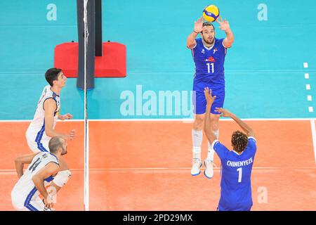 Antoine Brizard, Barthelemy Chinenyeze (France) ; Gianluca Galassi, Alessandro Michieletto (Italie). Championnat du monde de volleyball 2022. Banque D'Images