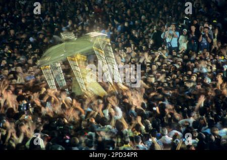 Pèlerinage, pèlerinage, à El Rocío, Blanca Paloma, procession vierge, Almonte, province de Huelva, Espagne Banque D'Images