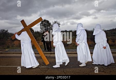 Procession du Vendredi Saint, de Bercianos de Aliste, Province de Zamora, Castilla Leon, Espagne Banque D'Images