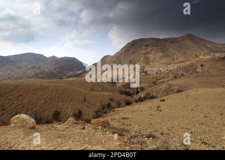 Vue sur le paysage de grès de Reis al Fed, Wadi Feid, Jordanie, Moyen-Orient Banque D'Images