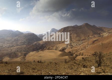 Vue sur le paysage de grès de Reis al Fed, Wadi Feid, Jordanie, Moyen-Orient Banque D'Images