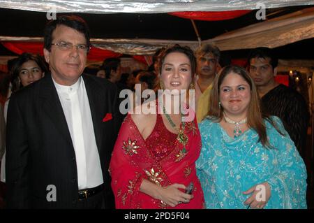 Bollywood actress Sonia Jahan center who is screening of her Indian film Taj Mahal arrives for a premier show of her film at local cinema in Lahore Pakistan Wednesday April 26 2006. Taj Mahal is the s...