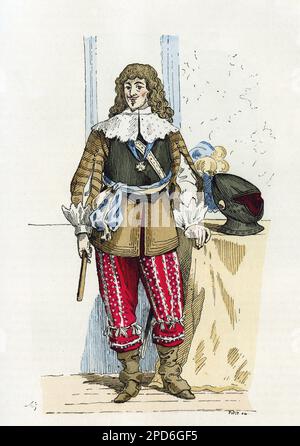 Portrait de Gaston d'Orléans (1608-1660), deuxième fils d'Henri IV (1553-1610), chef des armes sous la régne de Louis XIII (1601-1643). Gravure en couleurs d'apres un dessin de petit, dans 'la France et les francais a travers les siecless' par Augustin Challamel,Paris 1882. Banque D'Images