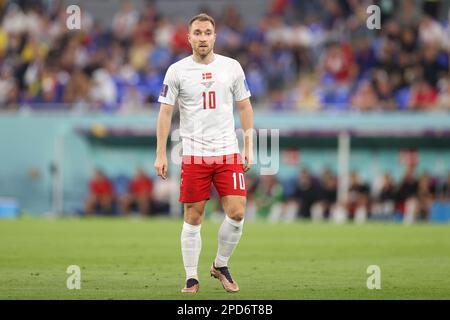 Christian Eriksen, du Danemark, vu lors de la coupe du monde de la FIFA, Qatar 2022, match entre la France et le Danemark au stade 974. Note finale: France 2:1 Danemark. Banque D'Images