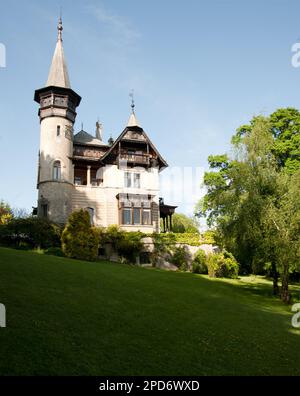 Vue historique de la Villa Paulick depuis le jardin où Gustav Klimt a séjourné, Seewalchen a. Attersee, Autriche Banque D'Images