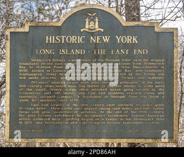 Détail d'un marqueur historique à Wainscott, NY Banque D'Images