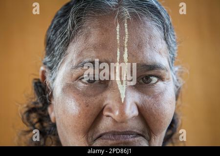 Portrait de Widow, à Ma Dham ashram pour les veuves de l'ONG Guild for Service, Vrindavan, district de Mathura, Inde Banque D'Images