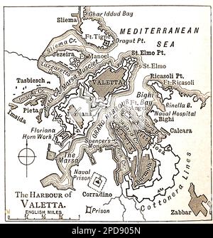 Une carte du port et des environs de Valetta (Malte) datant du 19th siècle. --- Mappa tas-seklu 19 tal-Port ta' Valetta (Malte) u l-environs. --- Banque D'Images